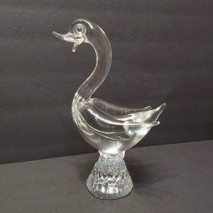 Murano Clear Glass Bird, Duck Goose Statue, Made in Italy, Hand Blown Art Glass